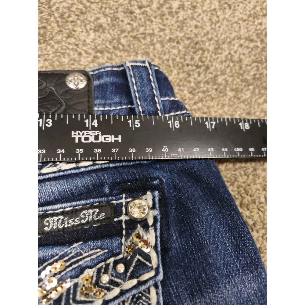Miss Me Jeans Womens 30x34 Bootcut Blue Bling Flap Pocket Y2K - Picture 7 of 9